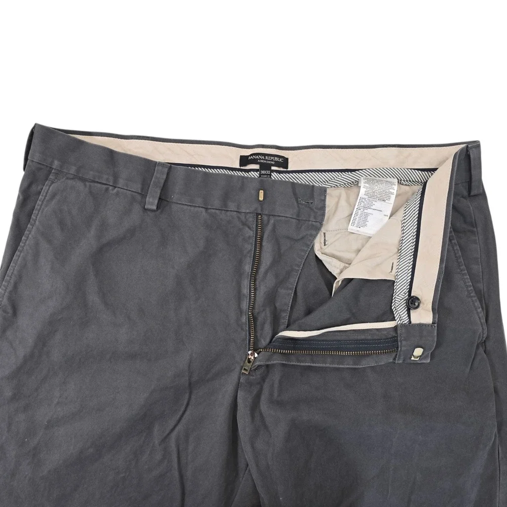 Banana Republic Aiden Chino Pants Men 38x32 Grey Flat Front Slim‎ Fit Cotton